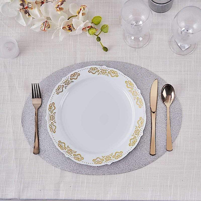 6 pcs 12" Oval Glittered Faux Leather Placemats
