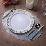 6 pcs 12" Oval Glittered Faux Leather Placemats