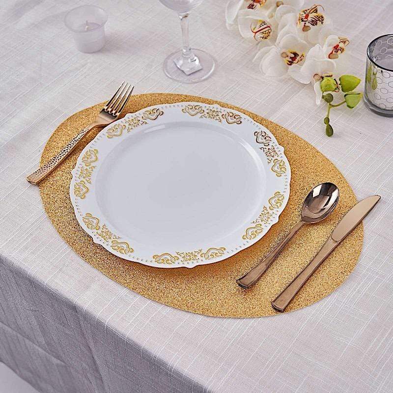 6 pcs 12" Oval Glittered Faux Leather Placemats