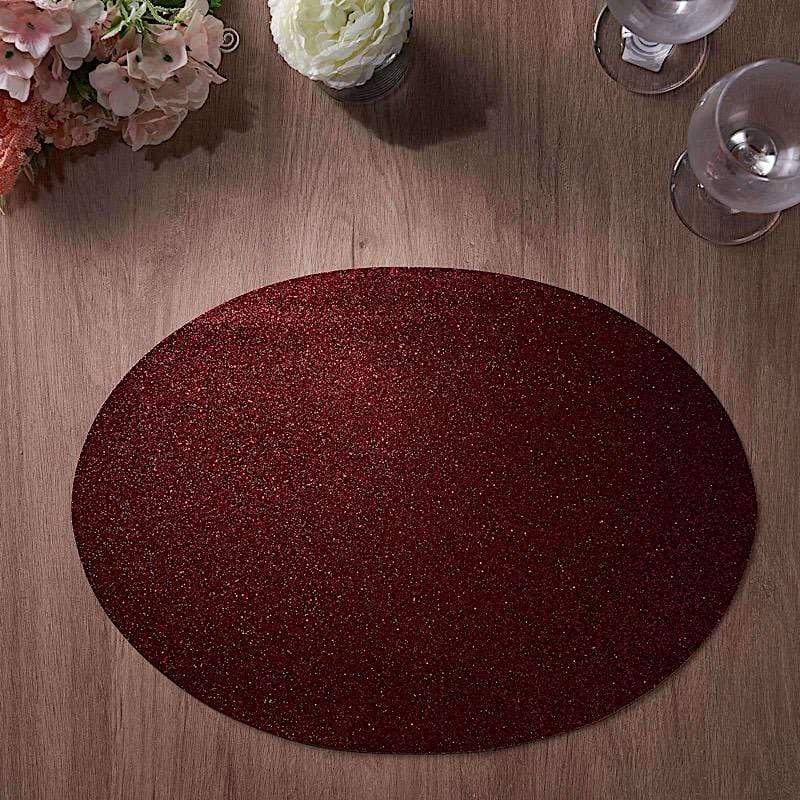 6 pcs 12" Oval Glittered Faux Leather Placemats