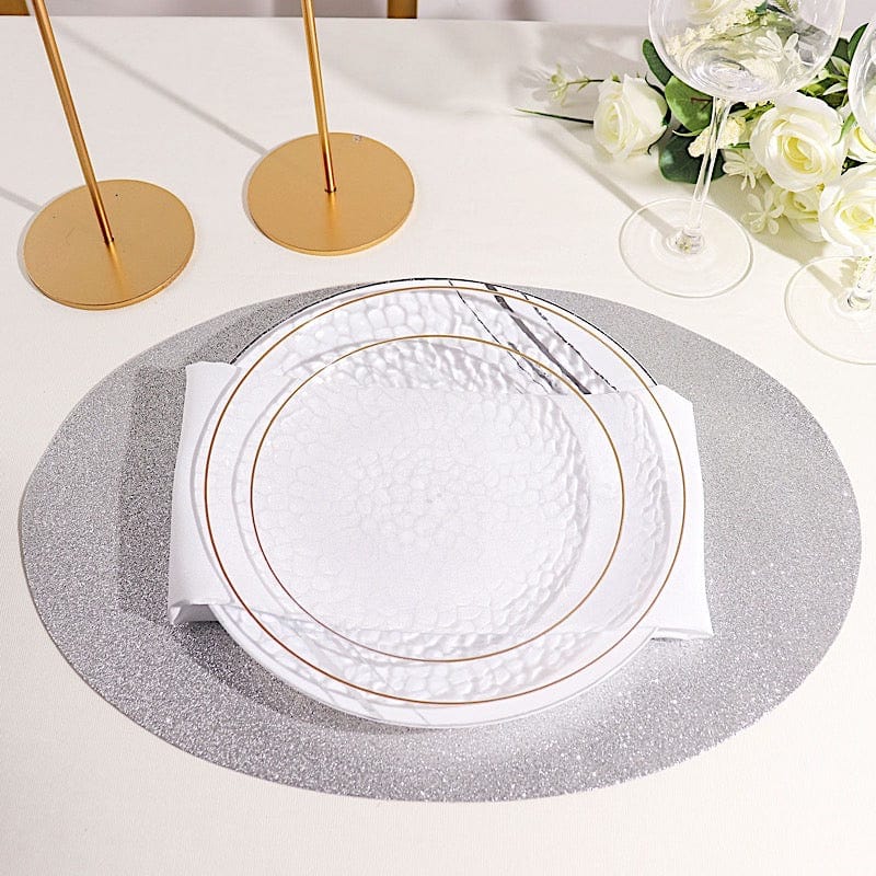 6 pcs 12" Oval Glittered Faux Leather Placemats