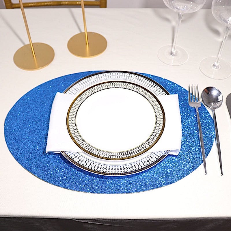 6 pcs 12" Oval Glittered Faux Leather Placemats