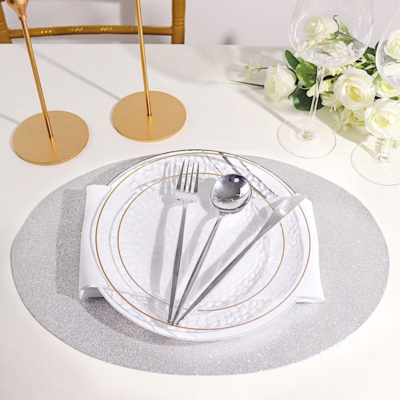 6 pcs 12" Oval Glittered Faux Leather Placemats