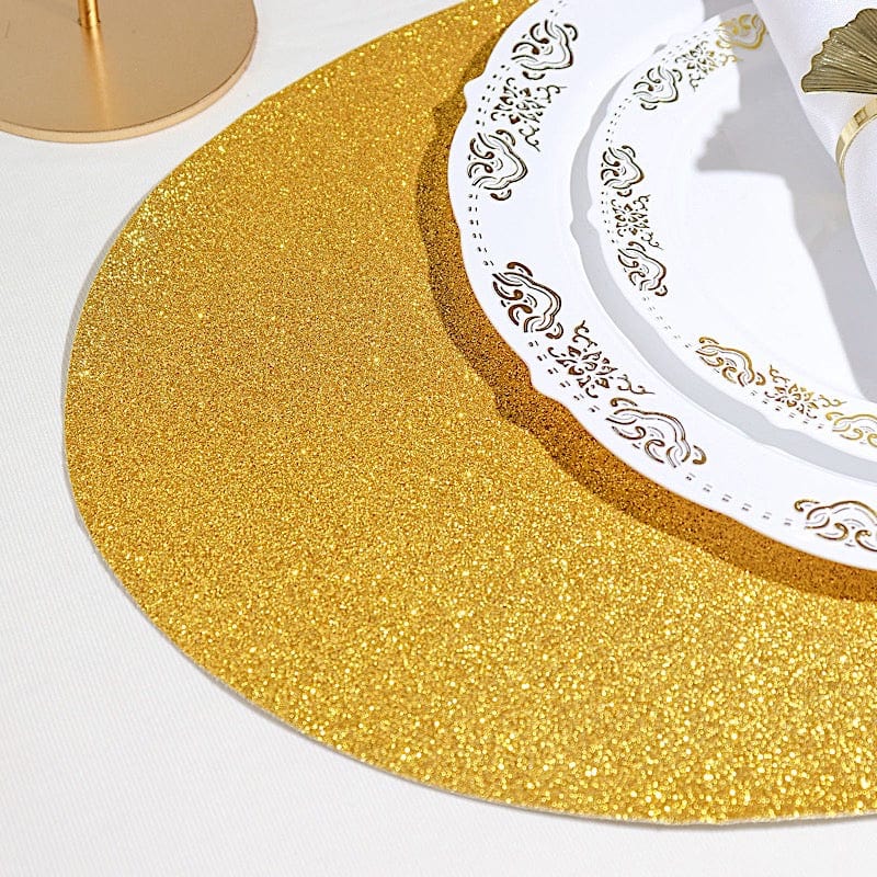 6 pcs 12" Oval Glittered Faux Leather Placemats