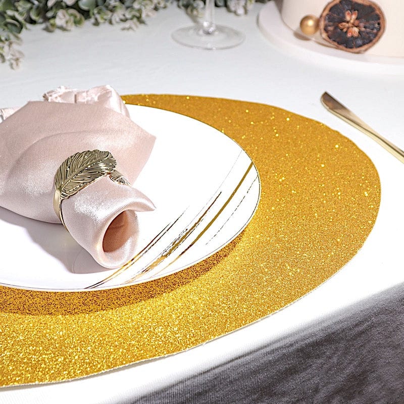 6 pcs 12" Oval Glittered Faux Leather Placemats