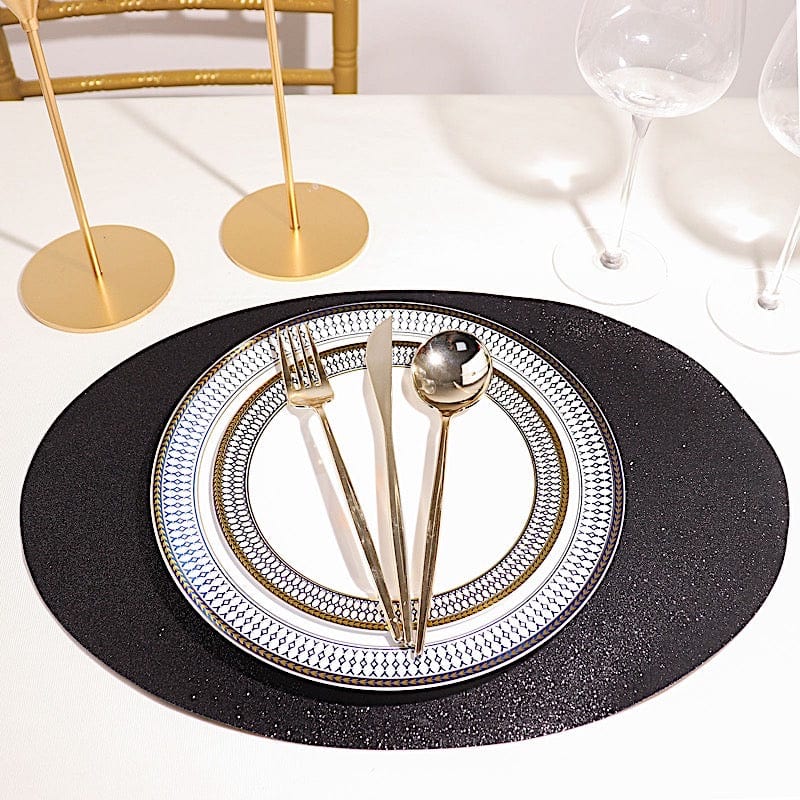 6 pcs 12" Oval Glittered Faux Leather Placemats