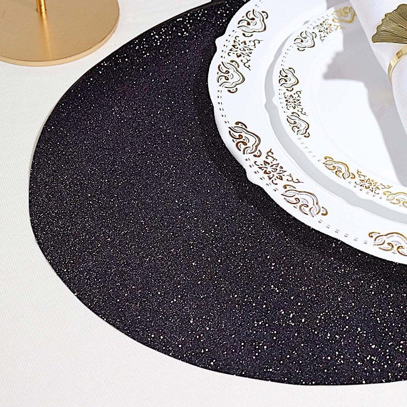 6 pcs 12" Oval Glittered Faux Leather Placemats