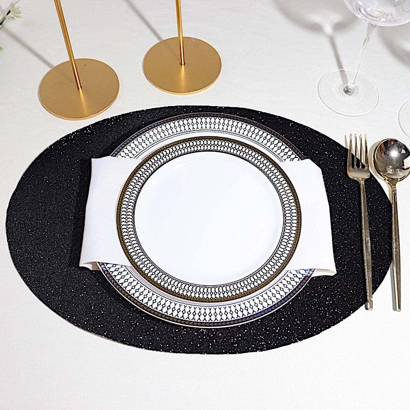 6 pcs 12" Oval Glittered Faux Leather Placemats