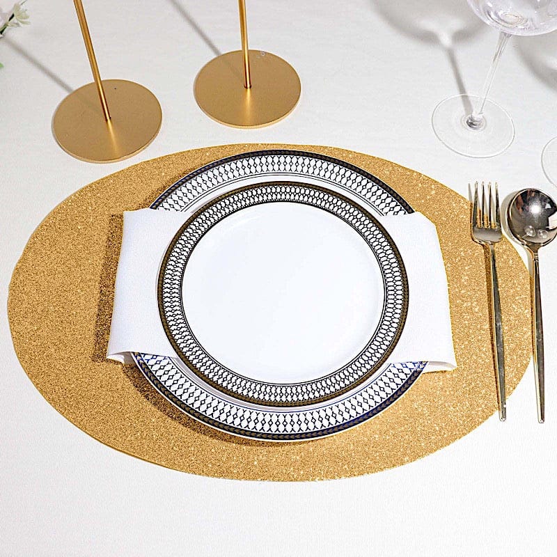 6 pcs 12" Oval Glittered Faux Leather Placemats