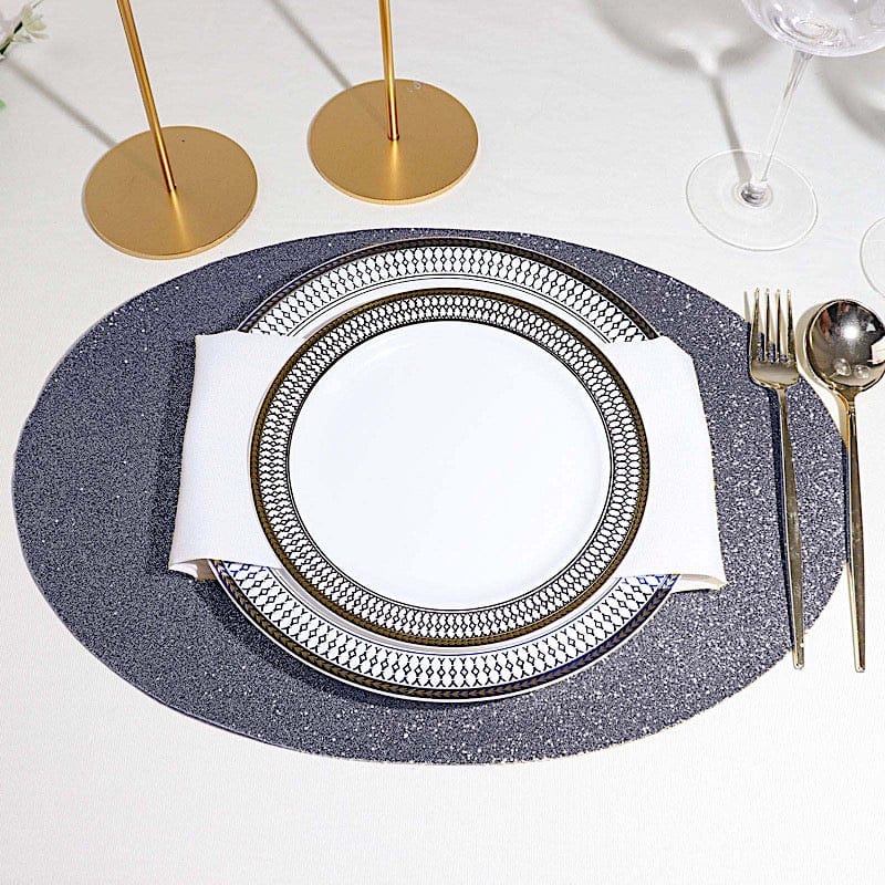 6 pcs 12" Oval Glittered Faux Leather Placemats