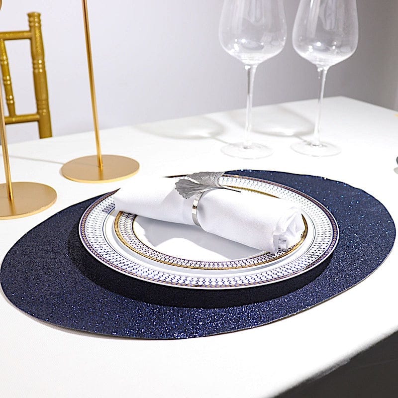 6 pcs 12" Oval Glittered Faux Leather Placemats