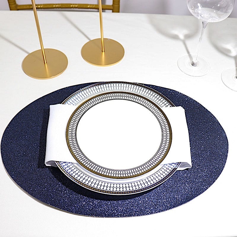 6 pcs 12" Oval Glittered Faux Leather Placemats