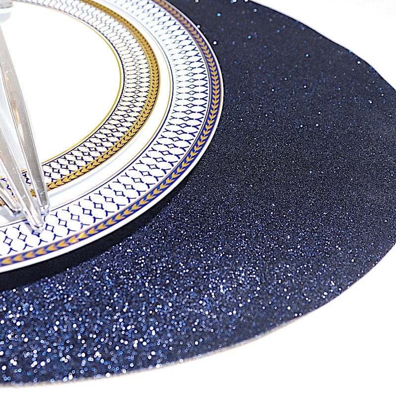 6 pcs 12" Oval Glittered Faux Leather Placemats