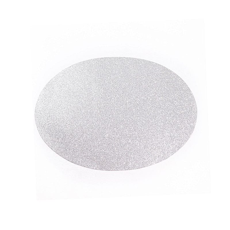 6 pcs 12" Oval Glittered Faux Leather Placemats PLMAT_GLIT01_OVL_SILV