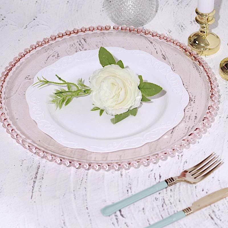 6 pcs 12" Round Beaded Rim Charger Plates