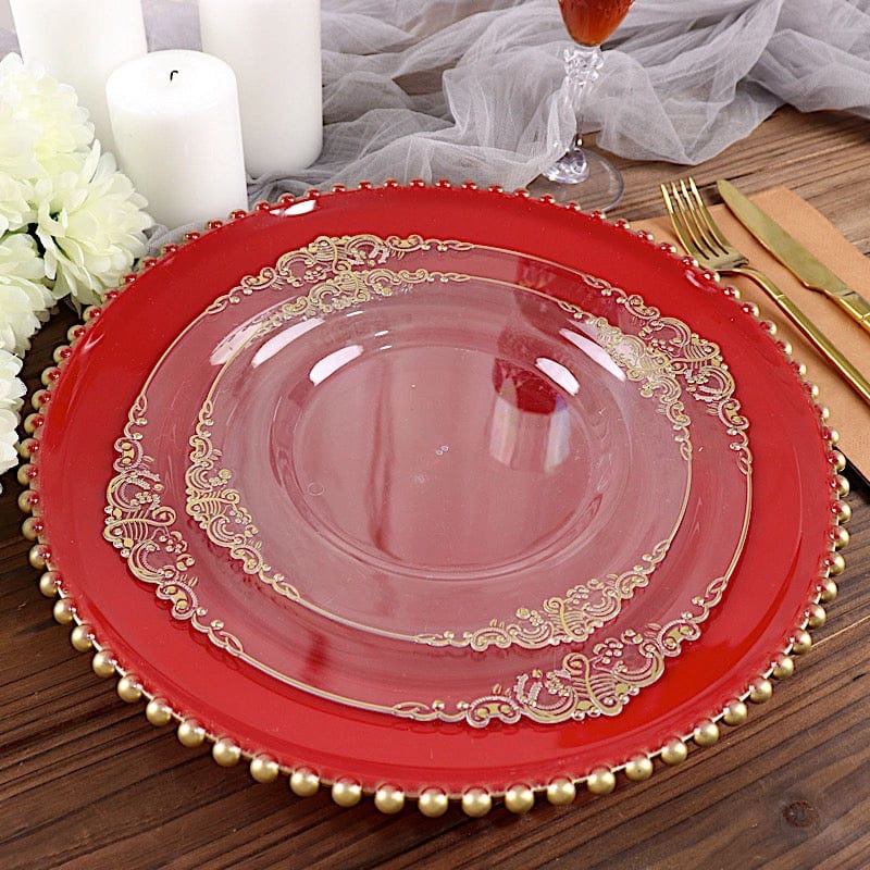 6 pcs 12" Round Beaded Rim Charger Plates