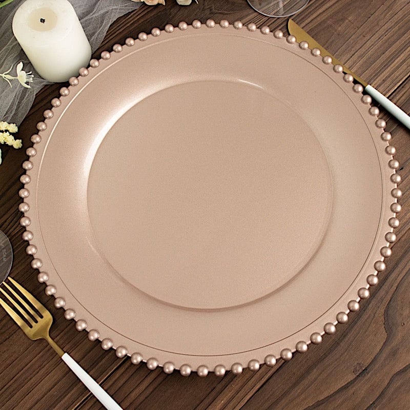 6 pcs 12" Round Beaded Rim Charger Plates