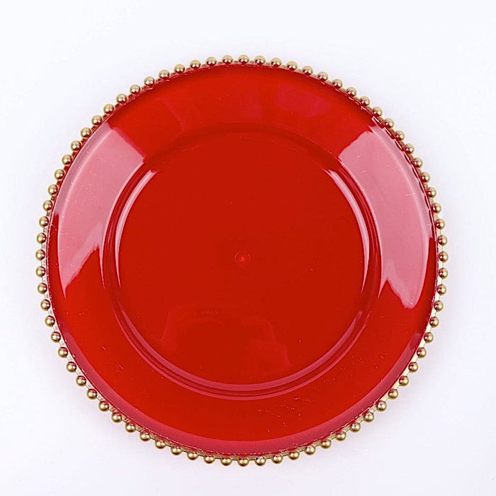 6 pcs 12" Round Beaded Rim Charger Plates CHRG_PLST4239_RED