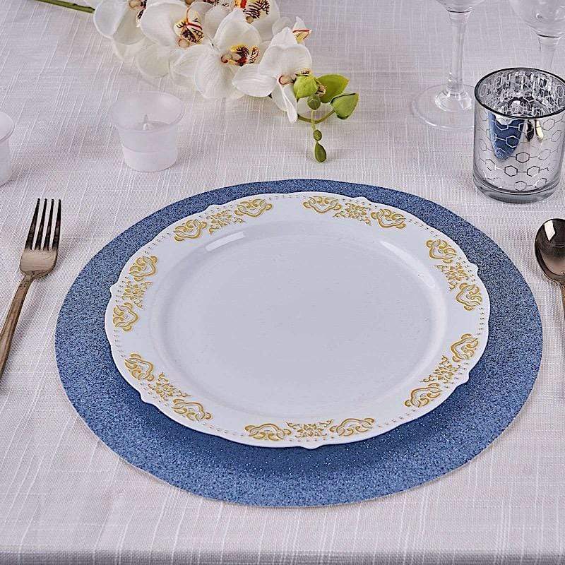 6 pcs 13" Round Glittered Faux Leather Placemats