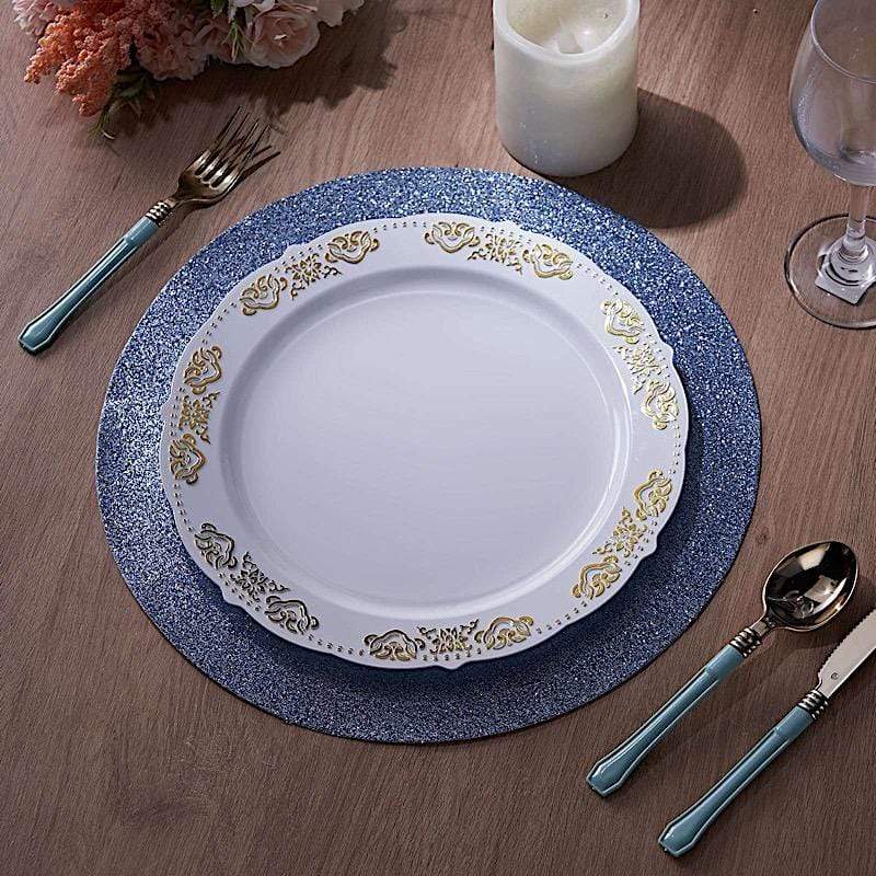 6 pcs 13" Round Glittered Faux Leather Placemats