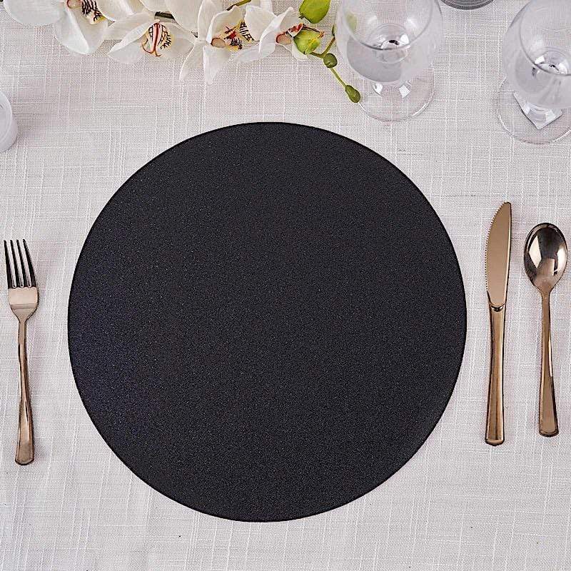 6 pcs 13" Round Glittered Faux Leather Placemats