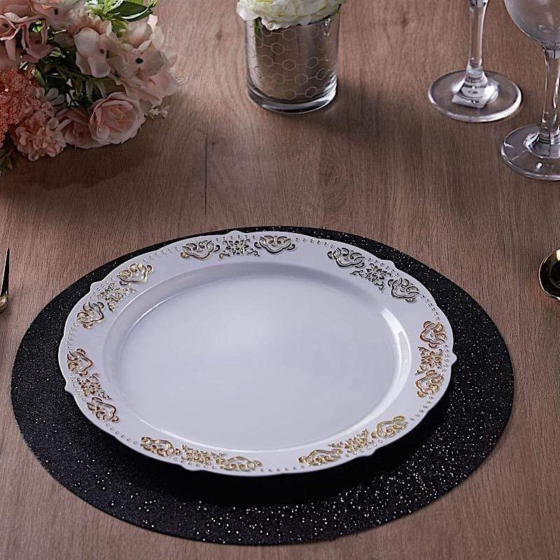 6 pcs 13" Round Glittered Faux Leather Placemats