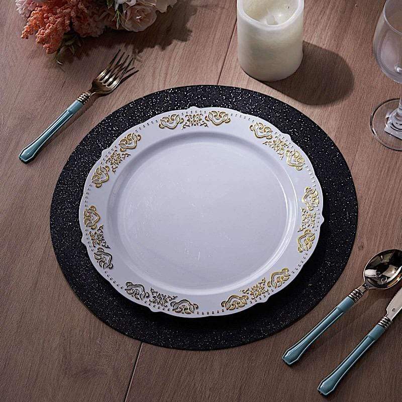 6 pcs 13" Round Glittered Faux Leather Placemats
