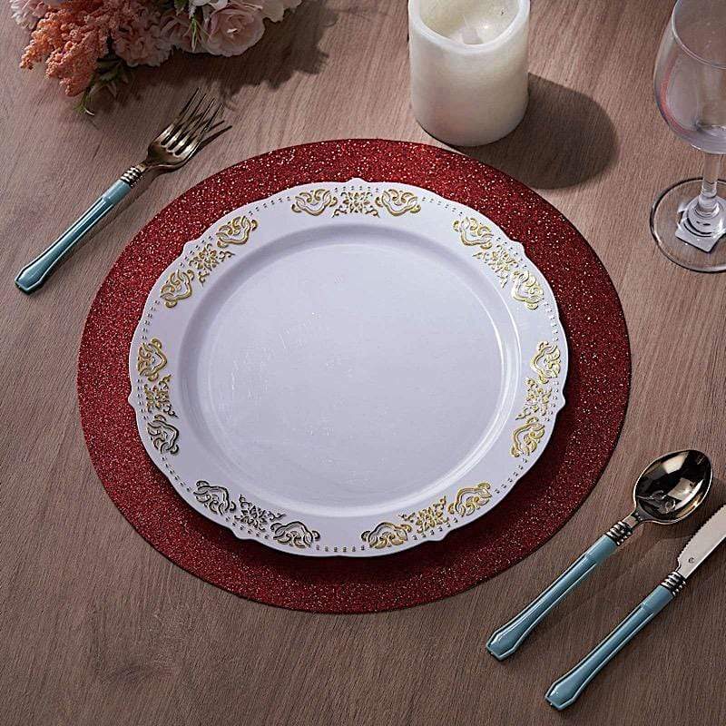 6 pcs 13" Round Glittered Faux Leather Placemats