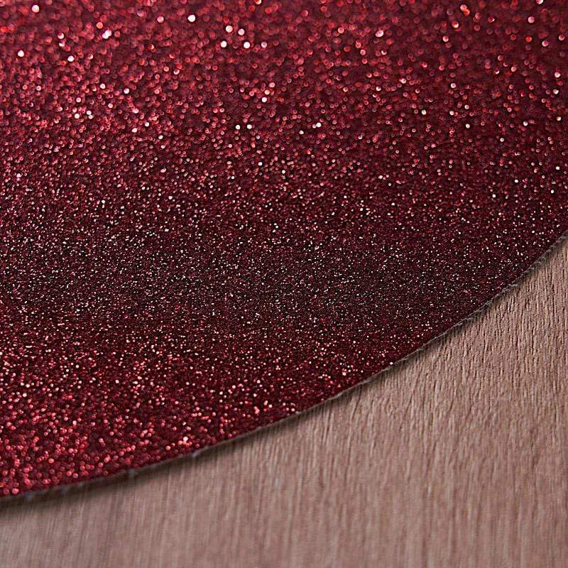 6 pcs 13" Round Glittered Faux Leather Placemats - Burgundy PLMAT_GLIT01_RND_BURG