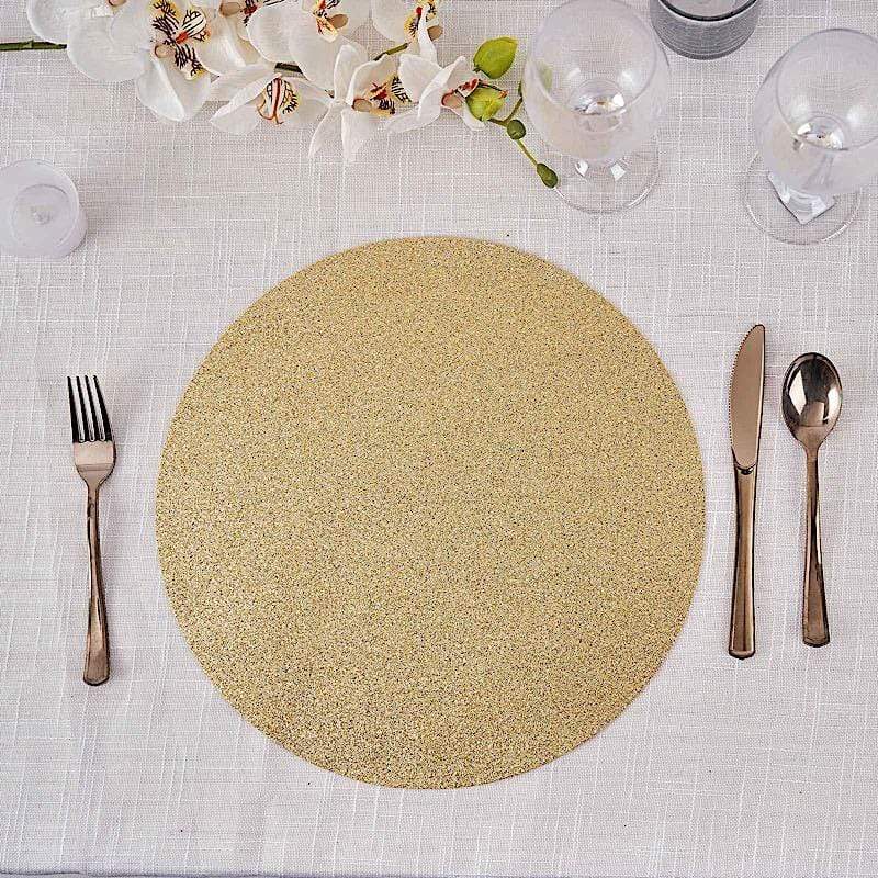 6 pcs 13" Round Glittered Faux Leather Placemats