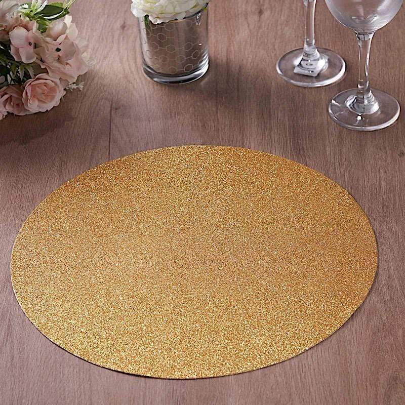 6 pcs 13" Round Glittered Faux Leather Placemats