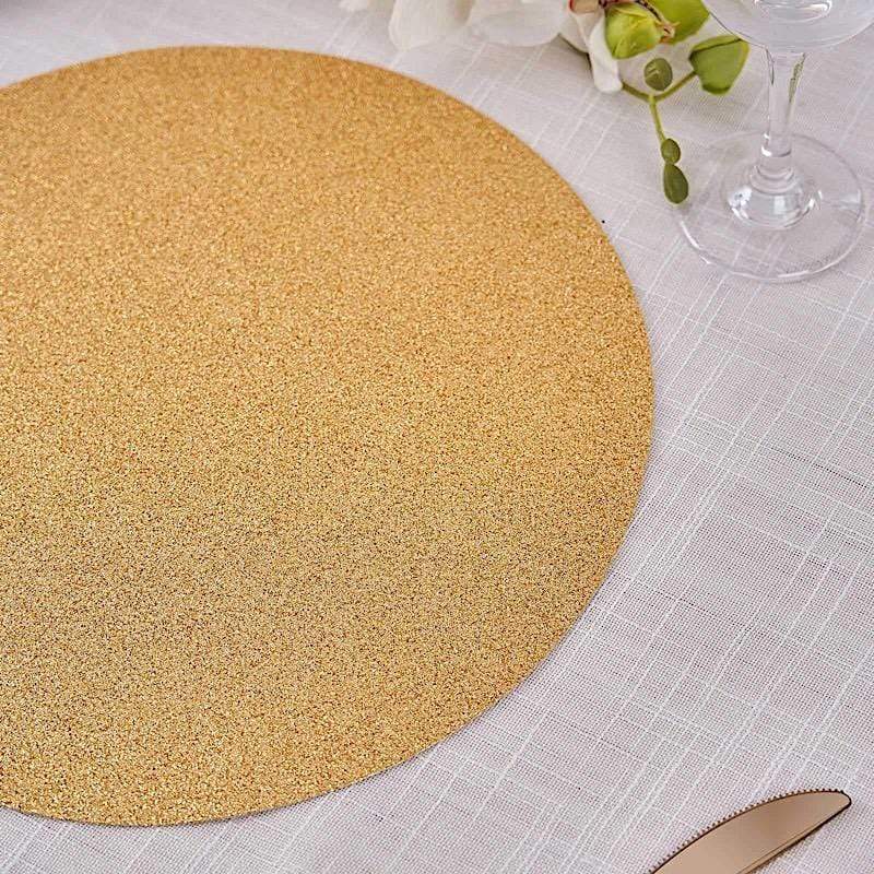 6 pcs 13" Round Glittered Faux Leather Placemats