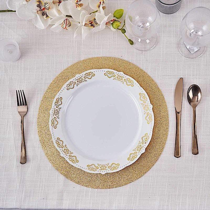 6 pcs 13" Round Glittered Faux Leather Placemats