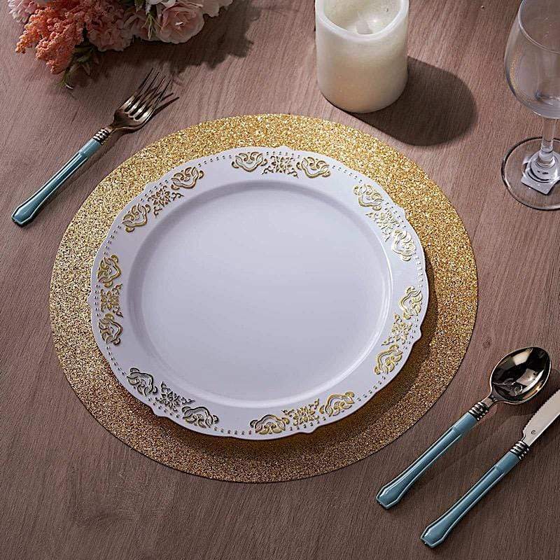 6 pcs 13" Round Glittered Faux Leather Placemats