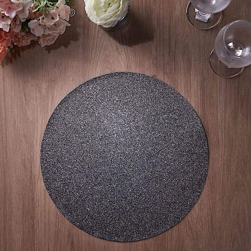 6 pcs 13" Round Glittered Faux Leather Placemats