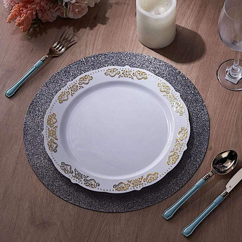 6 pcs 13" Round Glittered Faux Leather Placemats