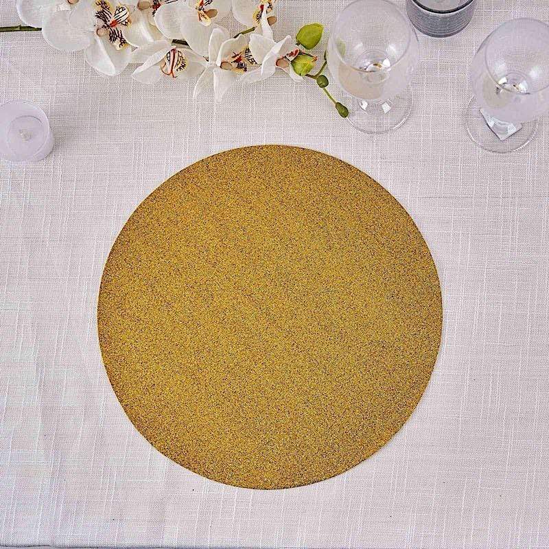 6 pcs 13" Round Glittered Faux Leather Placemats