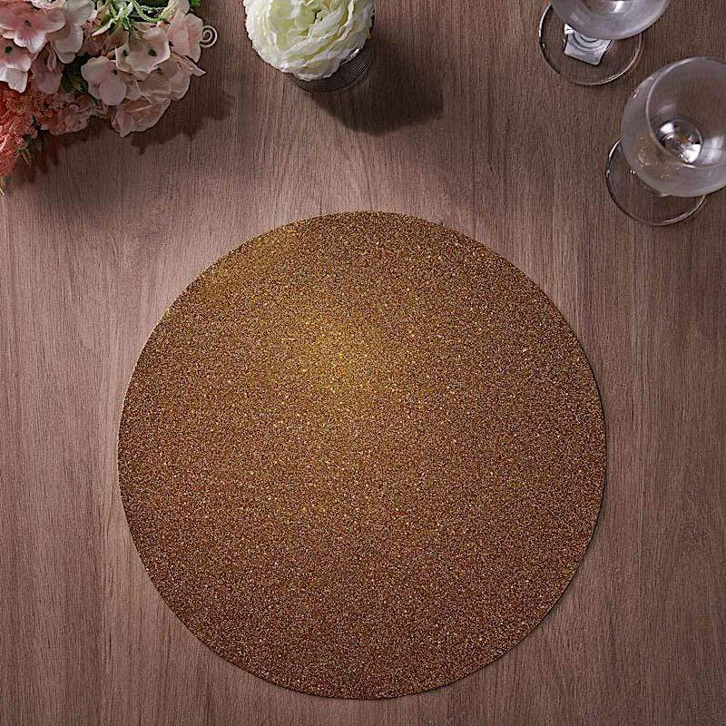 6 pcs 13" Round Glittered Faux Leather Placemats