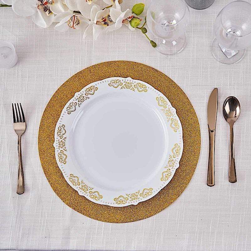 6 pcs 13" Round Glittered Faux Leather Placemats