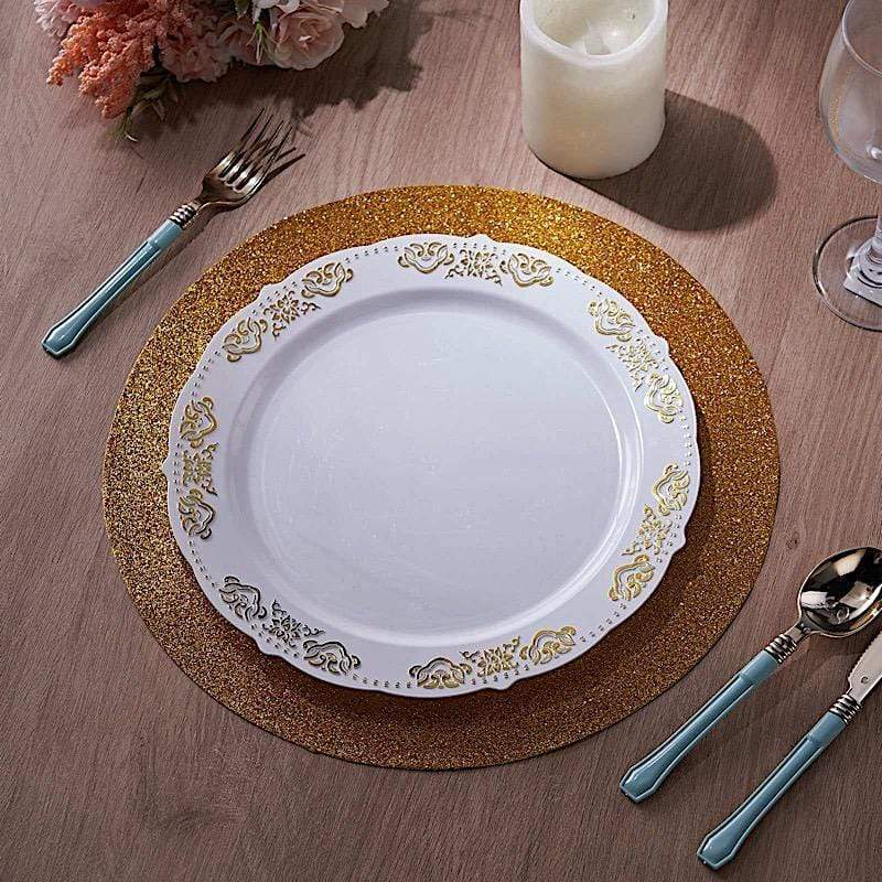 6 pcs 13" Round Glittered Faux Leather Placemats