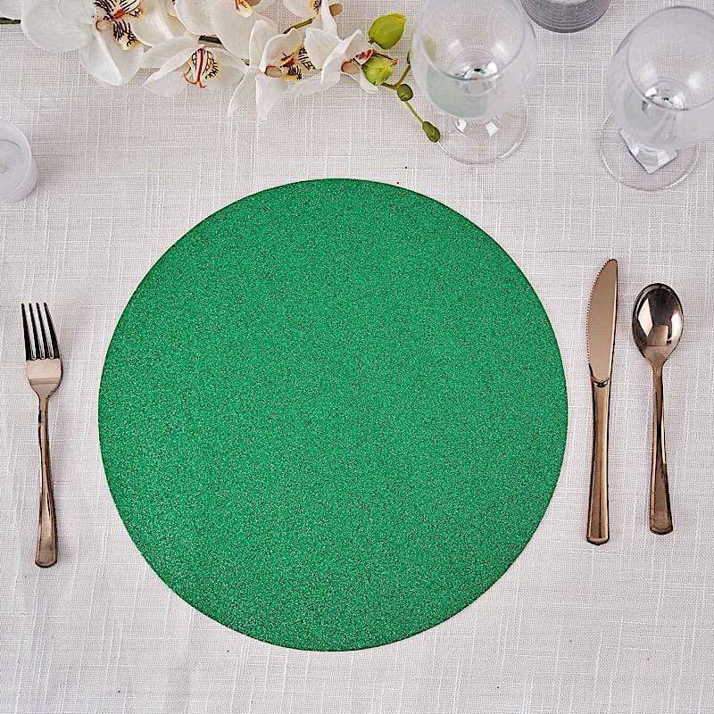 6 pcs 13" Round Glittered Faux Leather Placemats