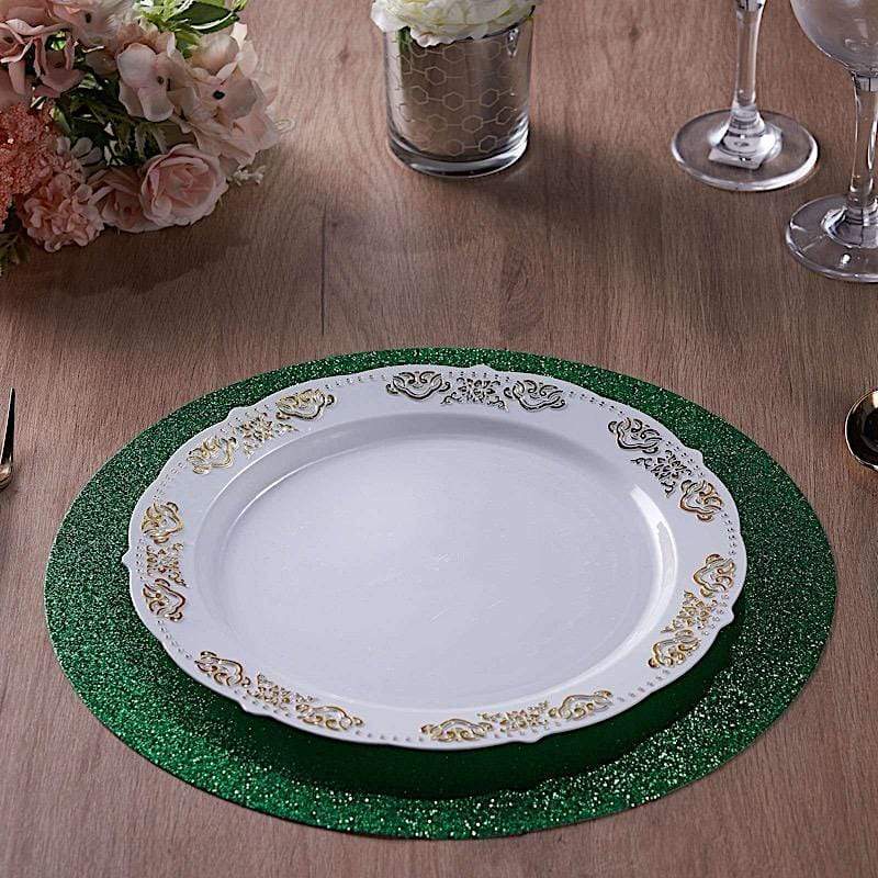 6 pcs 13" Round Glittered Faux Leather Placemats