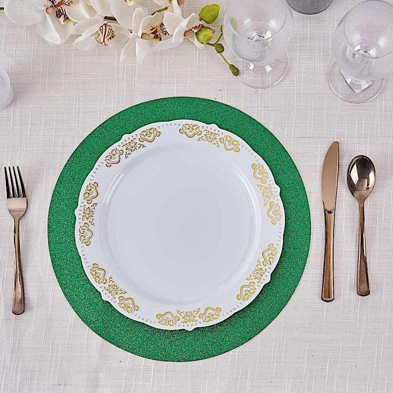6 pcs 13" Round Glittered Faux Leather Placemats