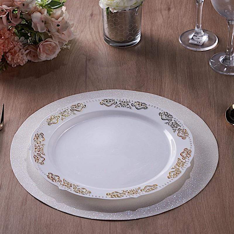 6 pcs 13" Round Glittered Faux Leather Placemats