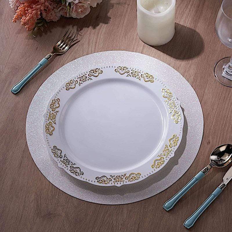 6 pcs 13" Round Glittered Faux Leather Placemats