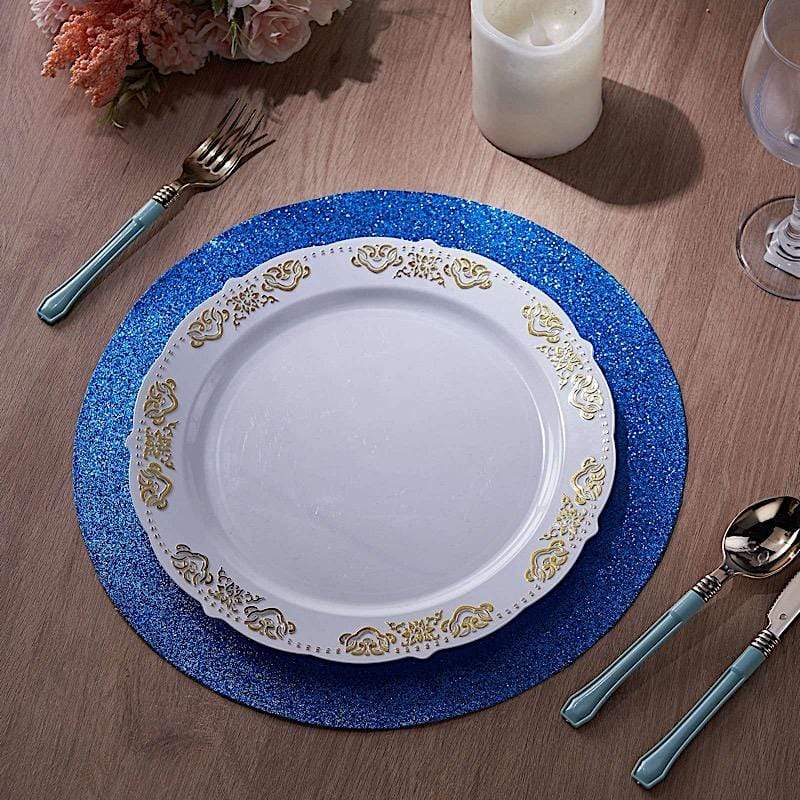 6 pcs 13" Round Glittered Faux Leather Placemats