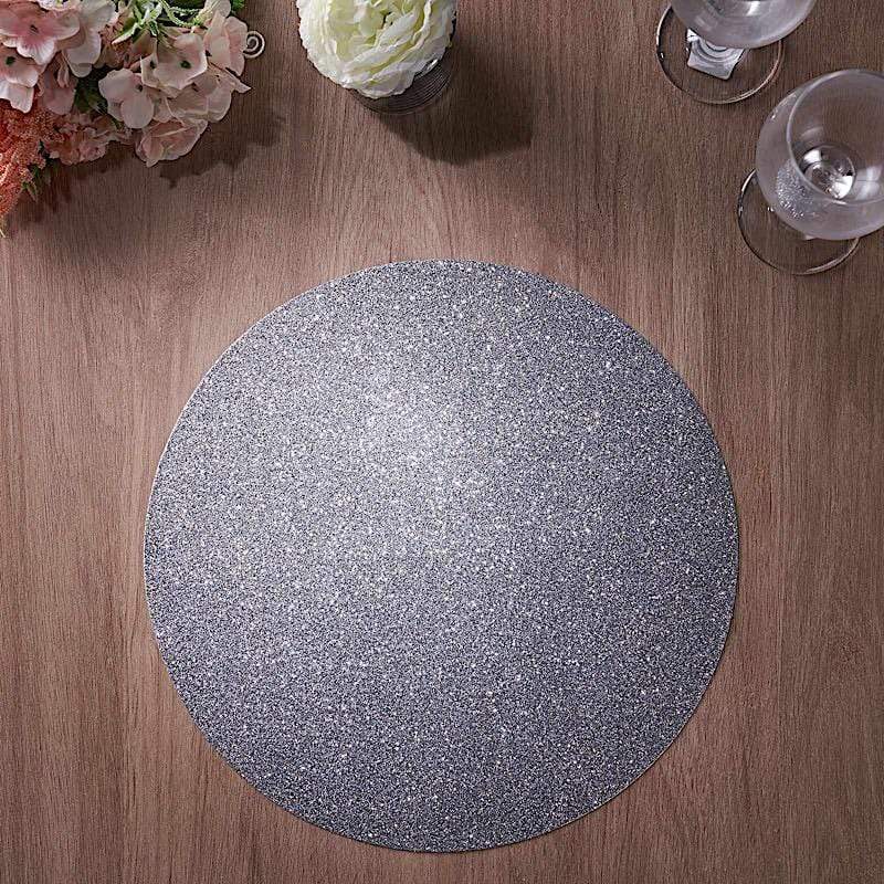 6 pcs 13" Round Glittered Faux Leather Placemats