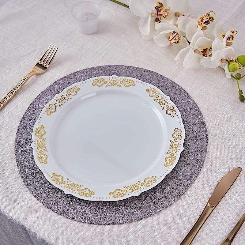 6 pcs 13" Round Glittered Faux Leather Placemats