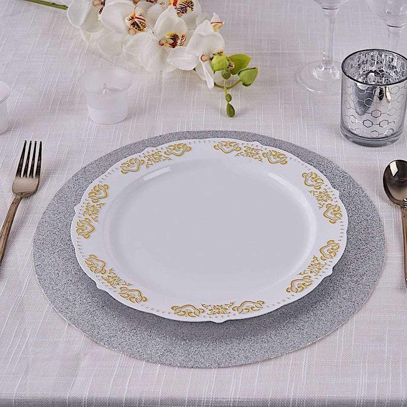 6 pcs 13" Round Glittered Faux Leather Placemats