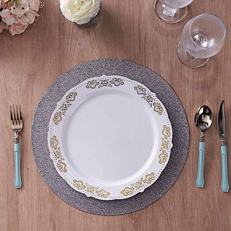 6 pcs 13" Round Glittered Faux Leather Placemats